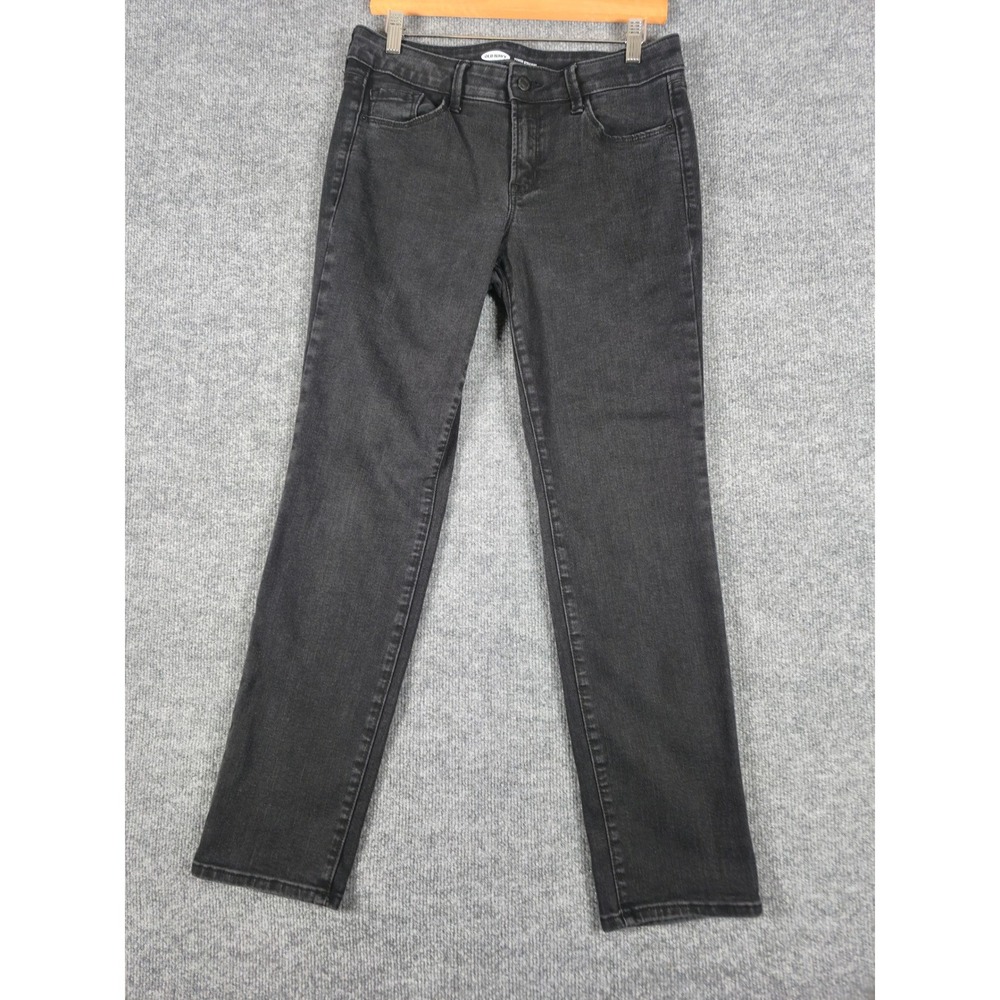 OLD NAVY POWER STRAIGHT Womens Black Denim Jeans Size 8 Waist